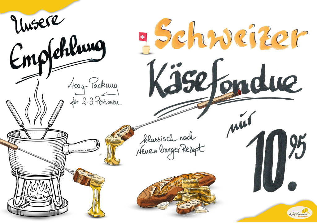 Bild von einem Schweizer Käsefondue beim Widmann Käsemarkt.