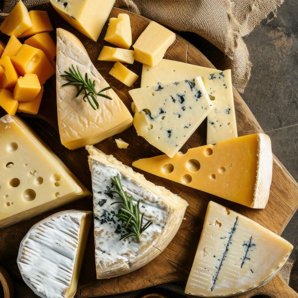 Verschiedener Käse-Sorten im Widmann Käsemarkt.